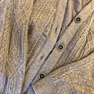 Barbour cable knit wool cardigan with tartan trim